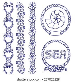 Set vector border and frame. Marine background