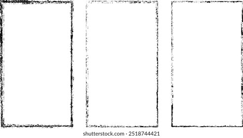 Set of vector border frames with rough edges . Rectangular frame template collection . distress texture . Grunge tiny frame borders isolated on the background . Rough edges effect . 