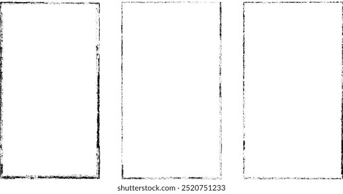 Conjunto de quadros de borda de vetor com bordas ásperas . Coleção de modelos de quadro retangular . textura de aflição . Grunge pequenas bordas de moldura isoladas no fundo . Efeito de bordas ásperas . 