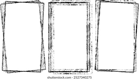 Set of vector border frames with rough edges . Rectangular frame template collection . distress texture . Grunge tiny frame borders isolated on the background . Rough edges effect . Rectangles pack.