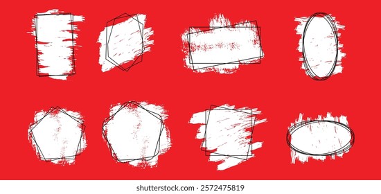 Set of vector border frames with rough edges . Rectangular frame template collection .