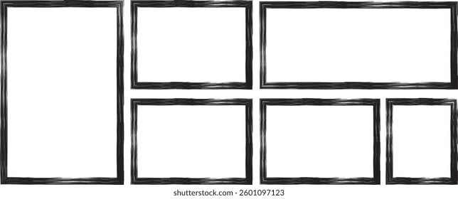 Set of vector border frames with rough edges . Rectangular frame template collection and Hand drawn doodle scribble border element for text quote template. Pencil brush stroke style.
