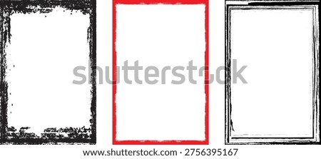 Set of vector border frames with rough edges . Rectangular frame template collection . distress texture . Grunge tiny frame borders isolated on the background . Rough edges effect
