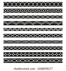 Set of vector borders art dividers in geometrical style. Borders for the text, invitation cards, various printing editions. Seamless horizontal patterns.
