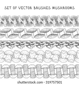 Set of vector borders Brush mushrooms.