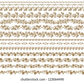 Set of vector borders,  decorative elements for design. Seamless ornament. Page decoration.