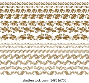 Set of vector borders,  decorative elements for design. Seamless ornament. Page decoration.
