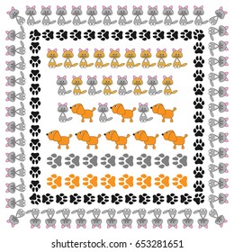 Set of vector borders and frames can be used as borders, ribbons and other decorations. Brushes included. Vector illustration