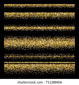 Set of vector borders with golden glitter
