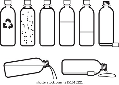 set of vector bottle line drawings with water