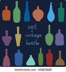 Set of vector bottles silhouette. Hand drawn vintage icons. Clip art for design.