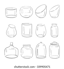 set of vector bowls, bottles, jars and vases - vector illustrations