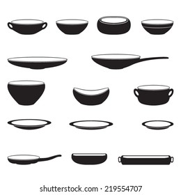 Set of vector bowls, pots and dishes 