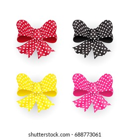 Set of vector bows decorated dot pattern on white background
