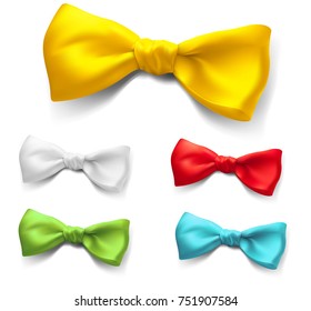 set of vector bows of different colors isolated on white background with shadow