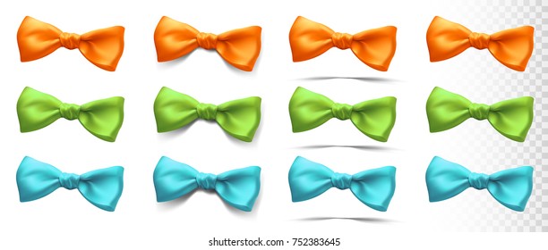 set of vector bows of different colors isolated on white background with shadow