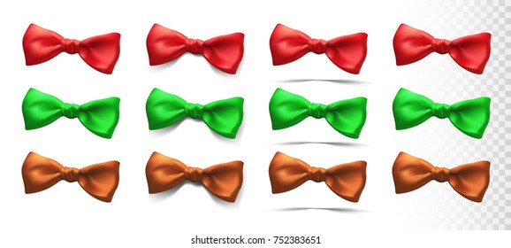 set of vector bows of different colors isolated on white background with shadow