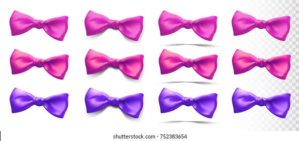 set of vector bows of different colors isolated on white background with shadow