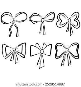 Conjunto de arcos vetoriais e fitas de presente no fundo branco. Bow knots para embrulhar presente.