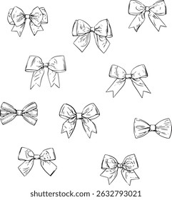 set of vector bows, on isolated white background