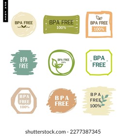 Set of vector BPA FREE 100% logo labels in Hand-drawn style.