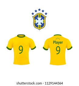 Set vector Brazil national soccer team shirt in generic country for fantasy apparel.