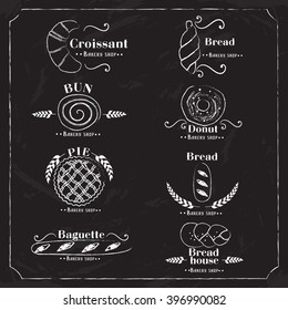 Set of vector bread bakery logos. Labels, badges and design elements. Illustration fresh baked.