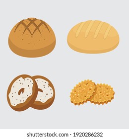 Set vector bread icons. Rye, whole grain and wheat bread, pretzel, muffin, pita , ciabatta, croissant, bagel, toast bread, french baguette for design menu bakery.
