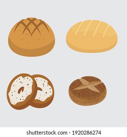 Set vector bread icons. Rye, whole grain and wheat bread, pretzel, muffin, pita , ciabatta, croissant, bagel, toast bread, french baguette for design menu bakery.