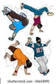 Set of vector breakdancers on white background