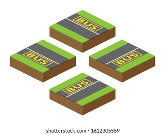 set of vector bricks with parts of road with bus station