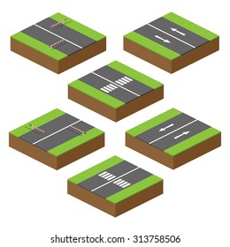set of vector bricks with parts of road