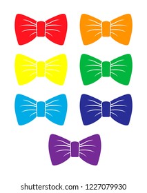 Set of vector bright bows. rainbow colored. multicolored bow silhouette for decoration and design.