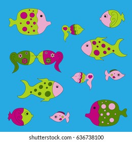 Set of vector bright fishes