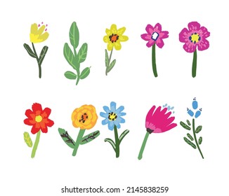 Satz von Vektorblumen und Blättern
