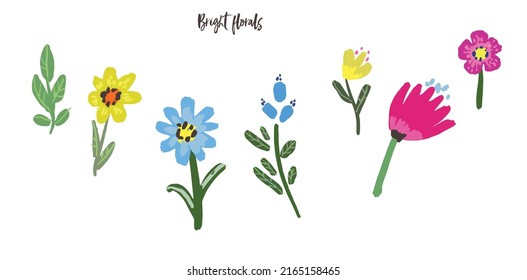 Conjunto de flores y hojas vectoriales brillantes