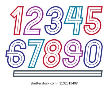 Set of vector bright retro bold numbers from 0 to 9 best for use in logotype design.