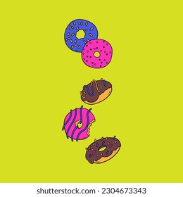 Set of vector bright tasty donuts.  Set of donuts for National donut day