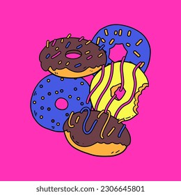 Juego de burros vectoriales sabrosos.  Juego de donuts para el Día Nacional de la Donación