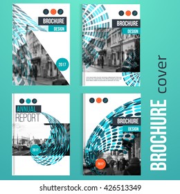 Set of Vector brochure cover templates with blured city landscape and circle shapes