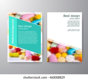 Set vector brochure flyer design Layout template in A4 size. Vector Brochure Flyer design Layout template in A4 size. Colorful medical background. Blur pills