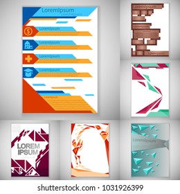 Set vector brochures design. Abstract isolated illustration of booklet. 10 EPS