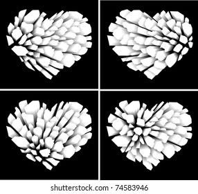 set of vector broken hearts on black