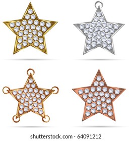 Set of Vector Bronze Gold Silver Copper Diamond Stars