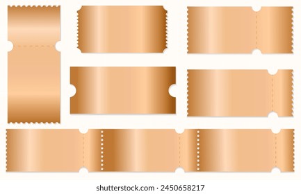 Set of vector bronze ticket isolated on white background.Vector illustration brown coupons for websites,applications, cinemas, clubs, mass events and creative design.Gift voucher bronze texture.EPS 10