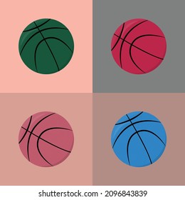 Set of vector brown multicolored basketball balls on a isolated background. Set of bright balls, sports equipment