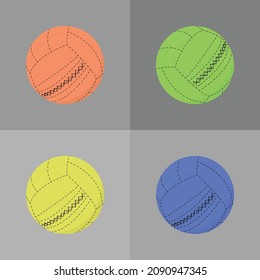 Conjunto de bolas medicinales de varios colores marrones vectoriales sobre un fondo gris. Juego de bolas de colores vivos, equipamiento deportivo