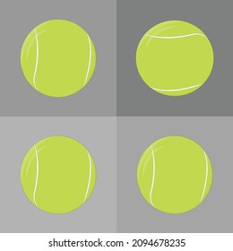 Set of vector brown multicolored tennis balls on a gray  background. Set of bright balls, sports equipment
