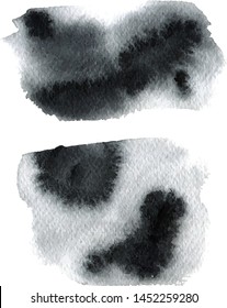 Set of vector brush black watercolor strokes. Dirty ink texture splatters. Grunge rectangle text boxes