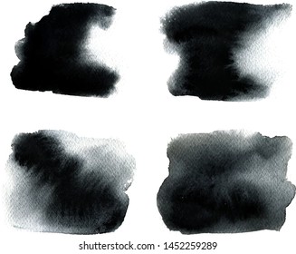 Set of vector brush black watercolor strokes. Dirty ink texture splatters. Grunge rectangle text boxes
